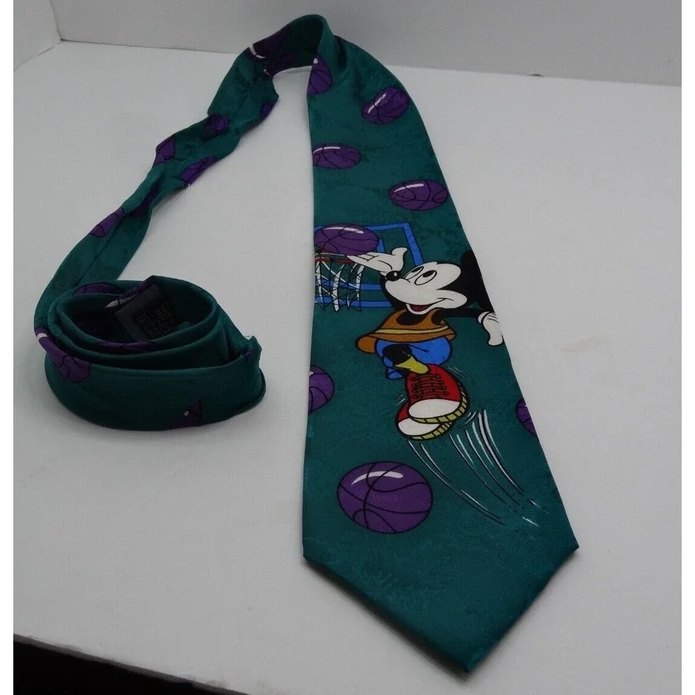 Vintage Disney Mickey Mouse Playing Basketball TieRack Silk Tie Made‎ In Italy